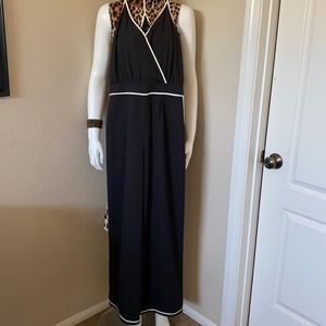 Wide leg black/white striped jumpsuit